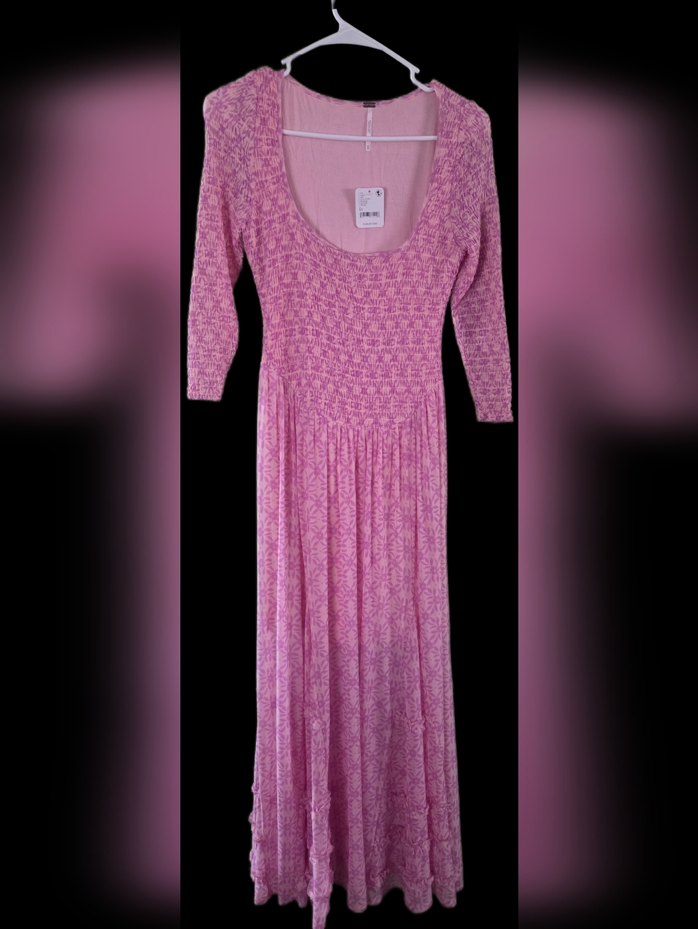 Free People Pink Smocked Maxi Dress with Scoop Neckline